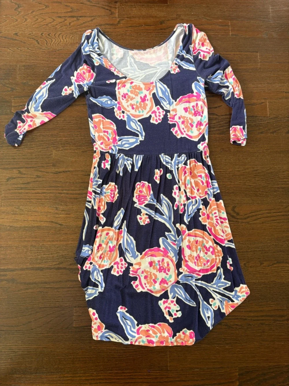 Lilly Pulitzer Navy Floral Fit-and-Flare Long Sleeve Dress - Picture 3 of 4